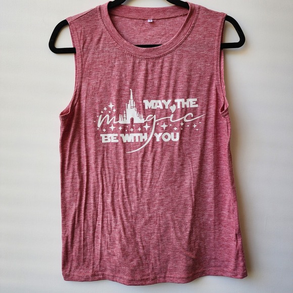 Tops - May The Magic Be With You Heather Red Graphic Muscle Tank Top Small